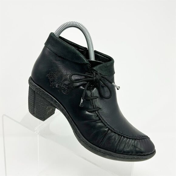 Rieker Women's Black Leather Casual Lace Up Ankle Boots Size 36 (US 5.5) - Picture 1 of 13